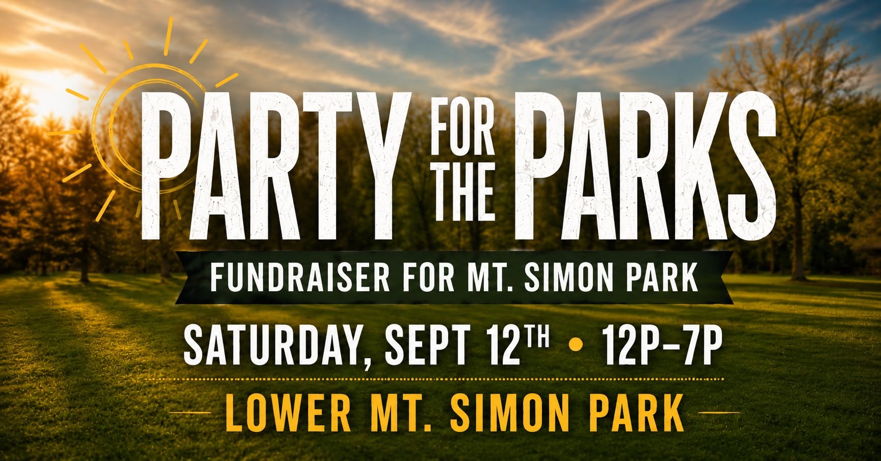 Party for the Parks event poster for Mt. Simon Park on September 12, 2026